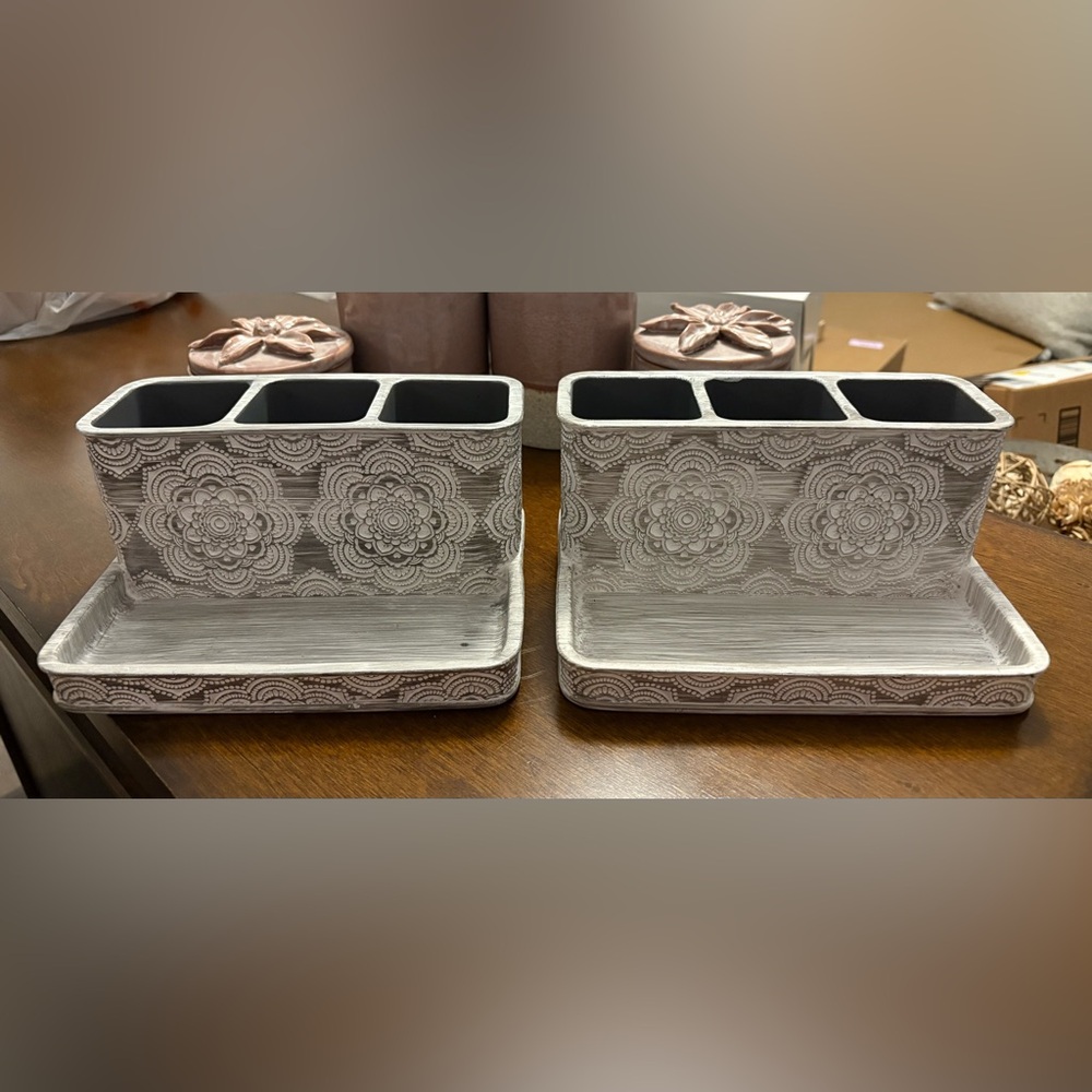 Decorative Gray Floral bathroom or vanity organizers
